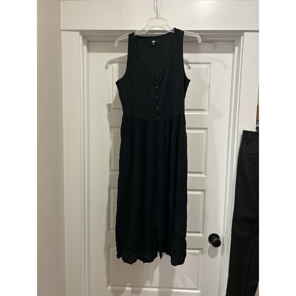 Frye Ladies Button Front Knit Midi Dress Size Large Black Gothic Witchy Casual